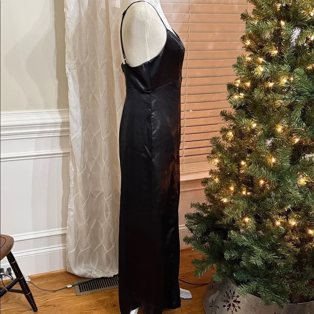 Free People Satin Cutout Jumpsuit Black Wide Leg Size 8 NWT